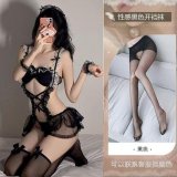 Maid outfit + black open-crotch stockings