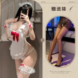 Maid outfit + black open-crotch stockings