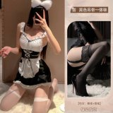 Maid outfit + black suspender stockings