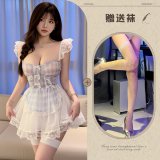 Maid outfit + white fishnet stockings