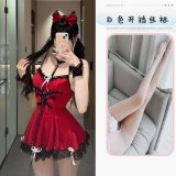 Maid dress + white open-crotch stockings