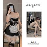 Maid outfit + white open-crotch stockings