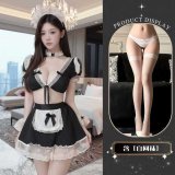 Maid uniform + white fishnet stockings