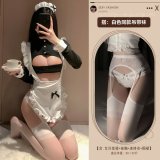 Maid + matching white suspender stockings