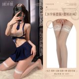 Navy blue (tie + bra + skirt + thong + lace stockings)
