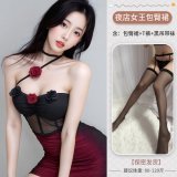Dark floral pattern + black garter stockings