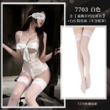 NY1SYT005041◆L◆ White [Open-crotch bodysuit with exposed chest] + White stockings