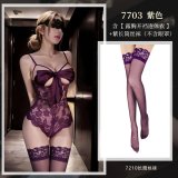 NY1SYT005042◆M◆ Purple【Open-crotch bodysuit with exposed chest】+Purple stockings