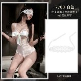 NY1SYT005983◆L◆White【Open-crotch bodysuit with exposed chest】+White eye mask