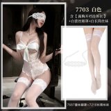 NY1SYT005985◆M◆ White [Open-crotch bodysuit with exposed chest] + White eye mask + White stockings