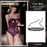 NY1SYT005988◆L◆Purple【Open-crotch bodysuit with exposed chest】+Black eye mask