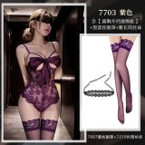 NY1SYT005989◆M◆ Purple [Open-crotch bodysuit with exposed chest] + Black eye mask + Purple stockings