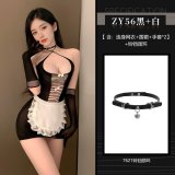 NY1WZT002824◆Charming Maid◆ Black + White [Matching Bodysuit + Apron + Gloves*2] + Black Neck Ring