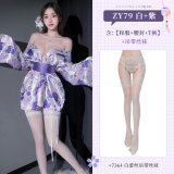 NY1ZFT005214◆Enchantment in the Night◆ White + Purple [Kimono + Obeisise + T-shirt] + White Garter Stockings