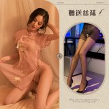 Pink and black open-crotch socks