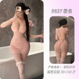 Pink bodycon skirt + thong pants + matching lace stockings