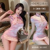 Pink cheongsam + white open-crotch socks