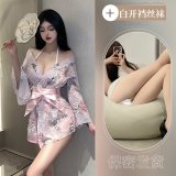 Pink floral kimono set + white open-crotch socks W3
