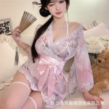 Pink floral kimono [print]