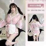 Pink (headband + kimono + apron + underwear) + W6 white + folding fan