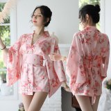 Pink Kimono with Wide Waistband + White Stockings