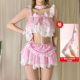 Pink maid outfit + white stockings + sex toy