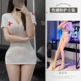 Pink nurse + white open crotch stockings