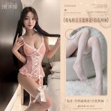 Pink (one-piece bodysuit + white fishnet stockings)