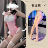Pink and white open-crotch socks