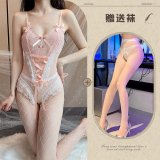 Pink and white open-crotch socks