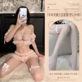 Pink (Pearl-embellished bust three-piece set + boxer stockings)