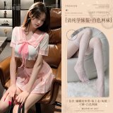 Pink (Innocent Schoolgirl Outfit + White Fishnet Stockings)
