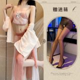 dusty rose color + black open crotch stockings