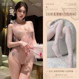 Pink (halter neck tie dress + white fishnet stockings)