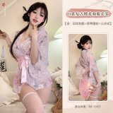Pink floral print kimono with white bow stockings