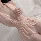 Pink nightgown + white open-crotch stockings