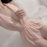 Pink nightgown + white open-crotch stockings