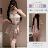 Pink and white checkered top + black open-crotch socks