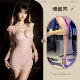 Pink and white fishnet stockings