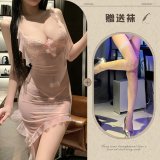Pink and white fishnet stockings