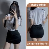 Female police uniform + black fishnet stockings