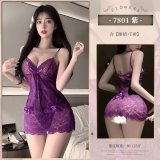 Pure and alluring girl in purple and white stockings that don't need to be removed