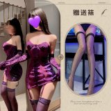 Purple and black fishnet stockings