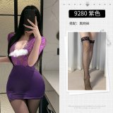 Purple and black fishnet stockings