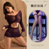 Purple and black fishnet stockings
