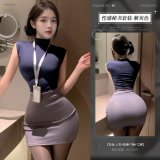 Purple-gray [Top + Skirt + T-shirt + Name Tag]