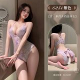 Purple open-crotch bodysuit + white open-crotch socks