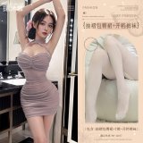 Purple (ruched bodycon skirt + thong + open-crotch tights)