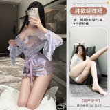 Purple printed pattern + white open crotch stockings