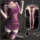 Purple suit + purple brimless stockings